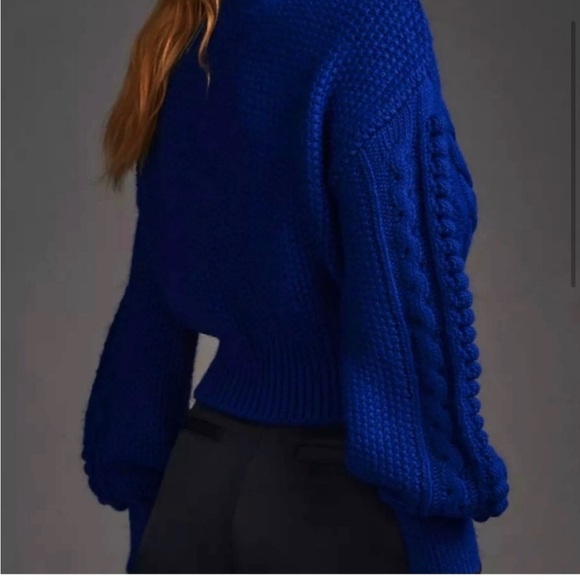 Anthropologie Cropped Cable-Knit Sweater Royal Blue Size XXS - Picture 11 of 11